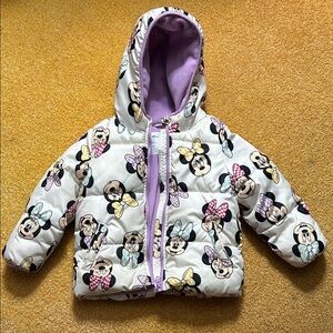 Disney Minnie Mouse Purple and White Puffer Jacket